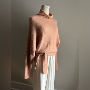 Aritzia Wilfred Alpaca Wool Blend Turtleneck Tie Front Blush Pink Sweate…